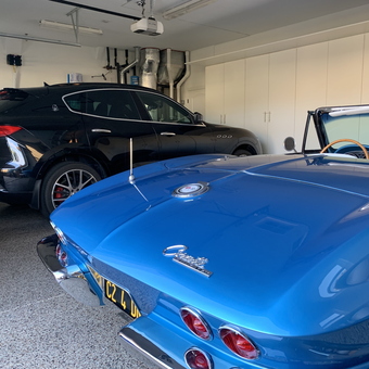 Organized Garage With Classic Car, Modern SUV, and Cabinets - Tracy from Pleasanton, CA