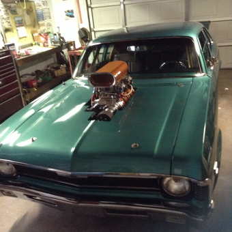 Classic muscle car with supercharger in home garage - Cindy from Stockton, CA
