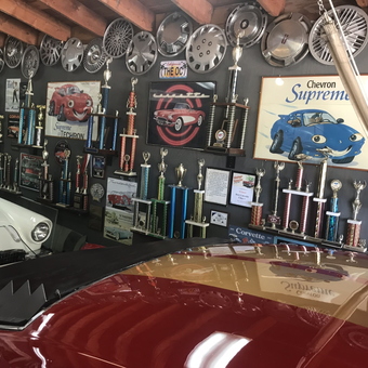 Classic Car Garage with Trophies and Hubcaps Display - Gary from Miami, FL