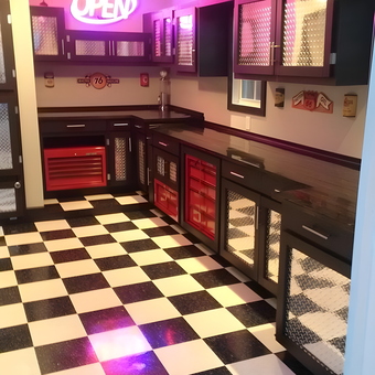 Checkered Floor Garage With Diamond Plate Cabinets - Kevin from Frederick, MD