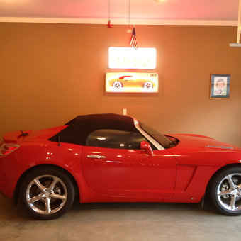 Red Convertible and Neon Garage Sign Display - Robert from Linden, MI