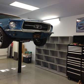 Classic Mustang on Lift with Tool Cabinets - Erik M. from Concord, CA