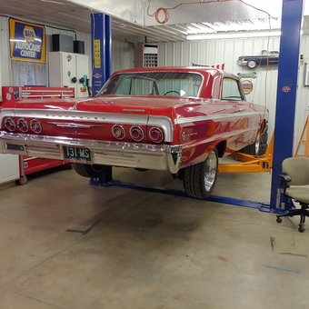Classic car on two post lift with toolboxes - Bear from Powell, OH