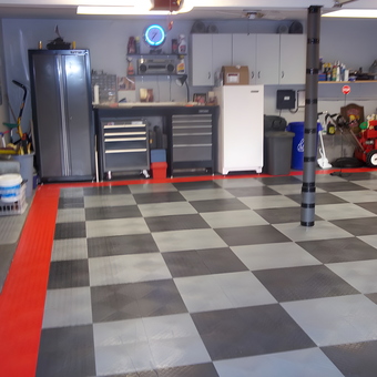 Checkerboard Garage Floor Tiles and Storage Cabinets - Rick from Butler, NJ
