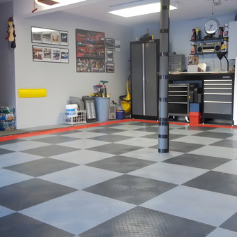 Garage with Checkered Flooring and Cabinets - Rick from Butler, NJ