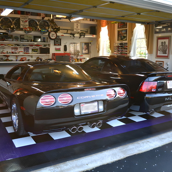 Organized garage with Corvette and Mustang - Bob from Westminster, MD