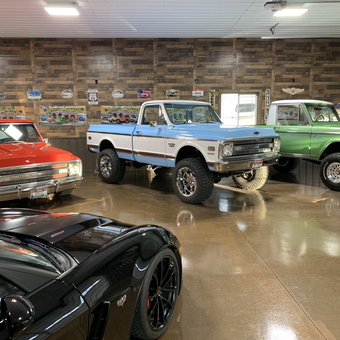 Classic Trucks and Corvette in Polished Garage - Byron from Rigby, ID