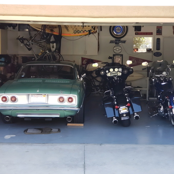 Classic Car, Motorcycles, and Wall Decor in Organized Garage - Ramon from UPLAND, CA