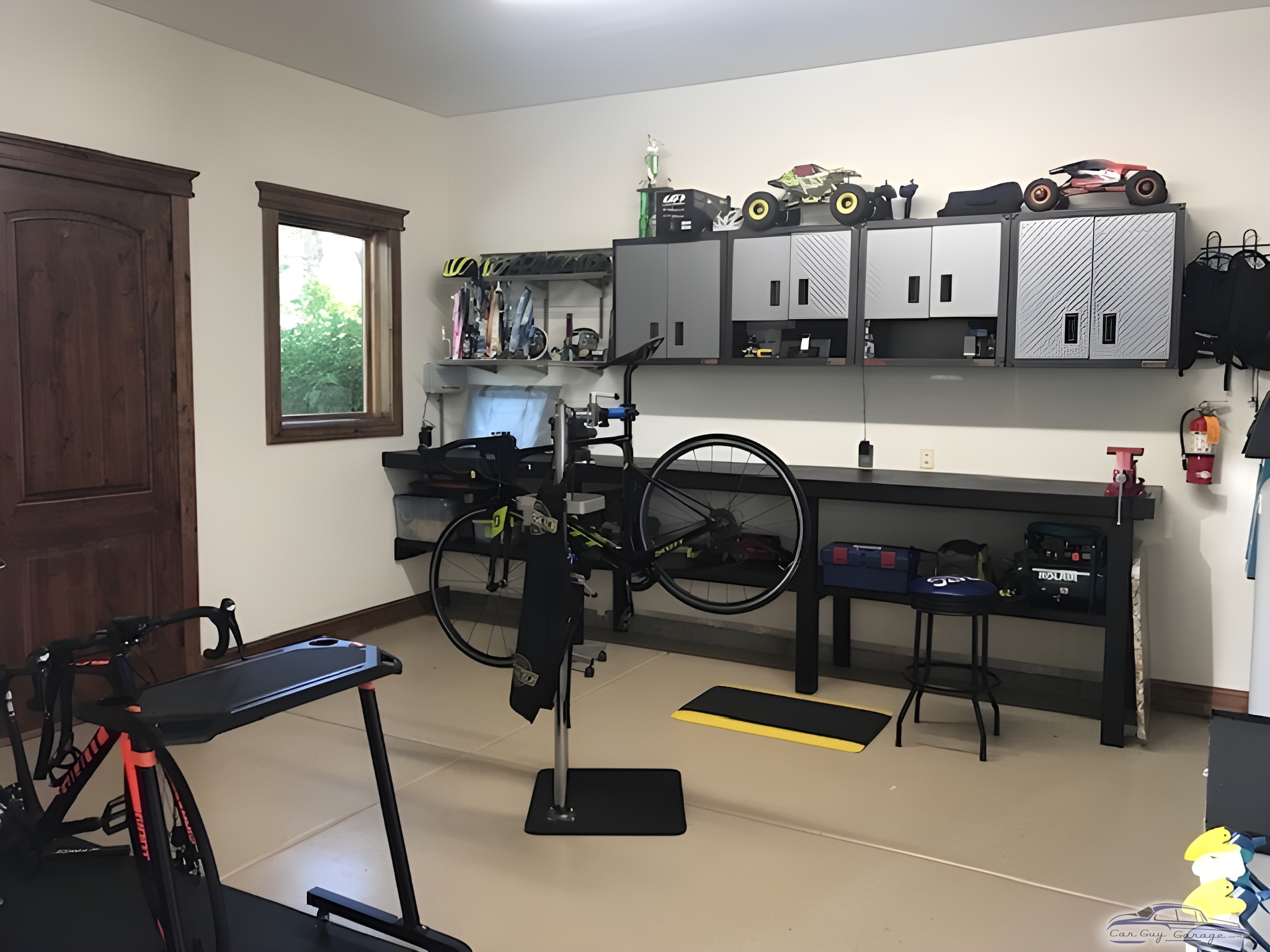 Organized garage with bike repair stand and storage cabinets - CONNELL from BOISE, ID
