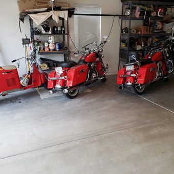 Classic Red Motorcycles and Garage Shelving - Jim from Clarkdale, AZ