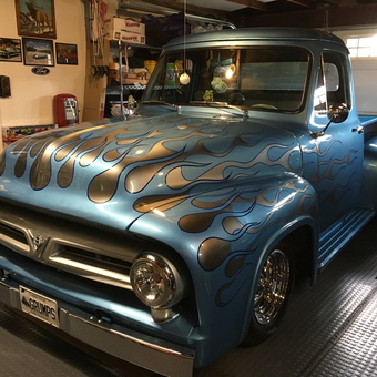 Classic Blue Ford Truck with Flame Graphics - Joe from Milford, CT