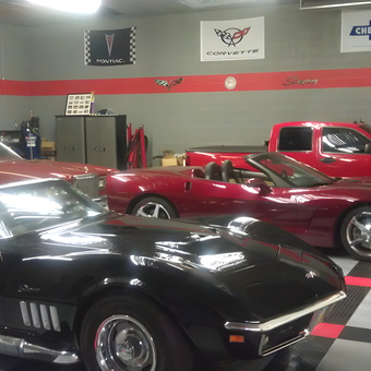 Classic Corvette Garage with Wall Cabinets and Signs - Dave from Akron, OH