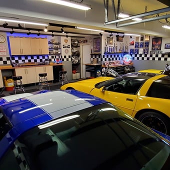 Corvette Themed Garage with Neon Signs and Cabinets - Brian from PLAINFIELD, IL