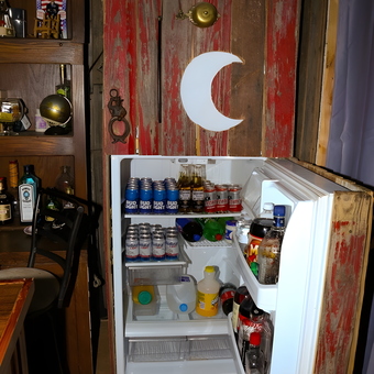 Rustic Outhouse-Style Refrigerator in Garage Bar Setup - Danny from Lake Havasu City, AZ