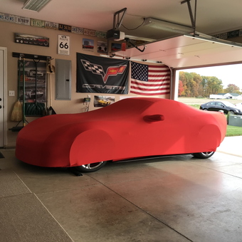 Corvette Garage With Red Car Cover and Wall Decor - Christopher from Norwalk, OH