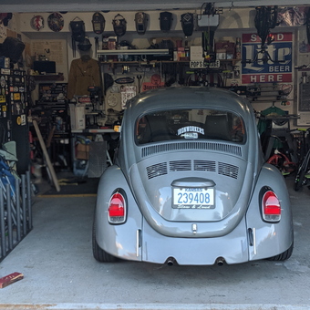 Organized garage with classic VW Beetle and storage - Jeff from OLATHE, KS