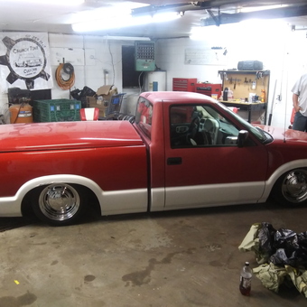 Custom Red and White Chevy Pickup in Organized Garage - John from Lebanon, MO