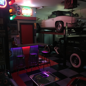 Retro Garage With Car Lift, Neon Signs, and Bar Stools - Tgd61 from Elk Grove, CA