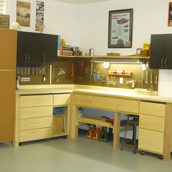Organized Garage With Wood Workbench and Cabinets - Joe from Traverse City, MI