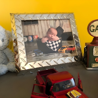 Diecast Cars, Gas Pump Decor, and Diamond Plate Frame - Staci from York, PA