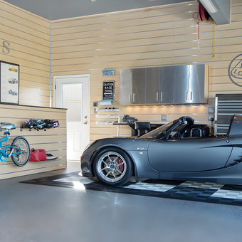 Organized Lotus Garage with Metal Cabinets and Bike Storage - David from Leawood, KS