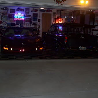 Classic and Modern Cars in Decorated Garage - Dennis from Bremerton, WA