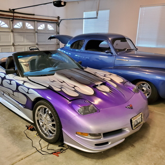 Custom Corvette and Classic Blue Coupe in Garage - Bob from Newcastle, CA