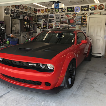 Custom Garage with Red Dodge Challenger and Wall Signs - Jason from Summerville, SC