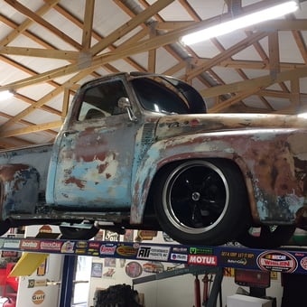 Classic Patina Truck on Lift in Decorated Garage - Shannon from Walker, LA
