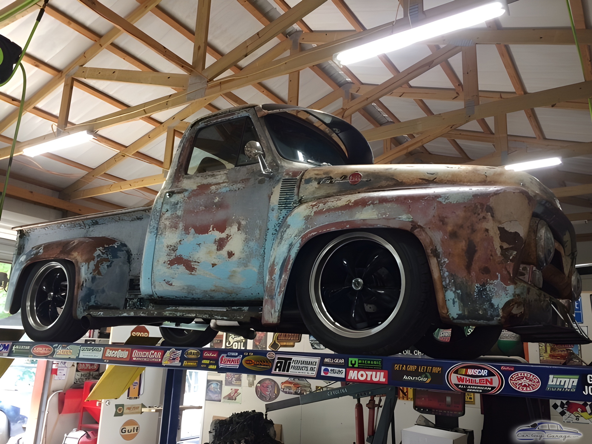 Classic Patina Truck on Lift in Decorated Garage - Shannon from Walker, LA