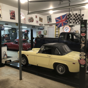 Classic Car Garage with Lift, Signs, and Flags - Alex from Allentown, PA