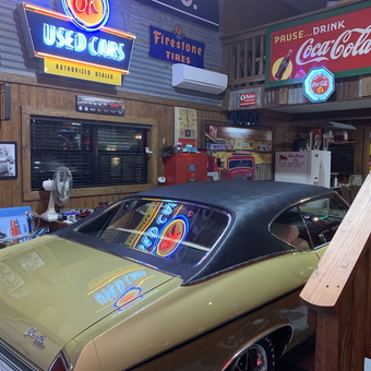 Classic Car Garage with Neon Signs and Coke Decor - Kerrville, TX