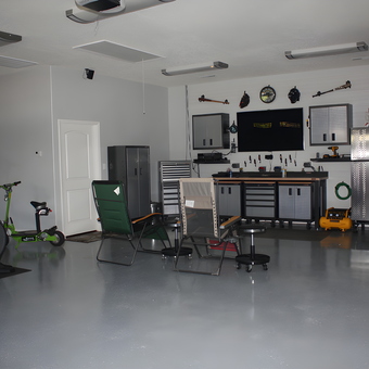 Organized Garage with Cabinets, Workbench, and Gym Equipment - Tommy from Toney, AL