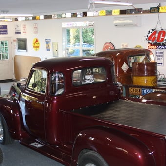 Classic Trucks and License Plate Decor in Garage - Terry from Albany, OR