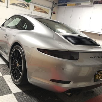 Silver Porsche in Garage with Cabinets and Tile Flooring - PorscheRB from Campbell, CA