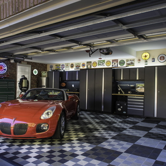 Organized Garage With Cabinets, Slatwall, and Car - James from Rock Hill, SC