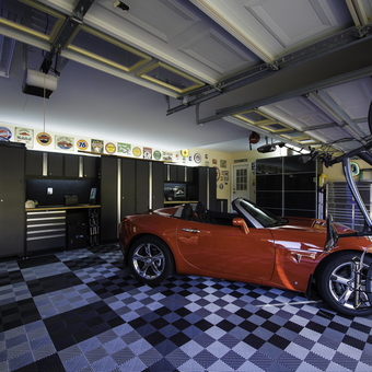 Modern garage with cabinets, tool chests, and car - James from Rock Hill, SC