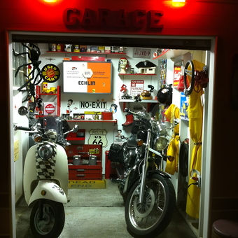 Motorcycle Garage with Vintage Signs and Tools - Sandie from Portland, OR