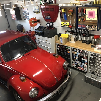 Organized Garage with Red VW Beetle and Tool Storage - Jonathon from Manteno, IL