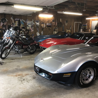 Classic Corvettes and Motorcycles in Decorated Garage - Bob from Flushing, MI