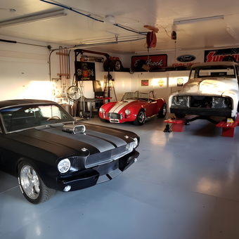 Classic Car Garage with Lift, Signs, and Tools - ci-19397