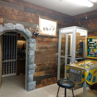 Vintage Pinball Machine and Phone Booth in Rustic Garage - ci-19403