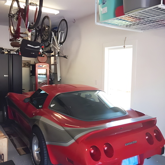 Organized garage with Corvette and ceiling storage - Winston from WESLEY CHAPEL, FL