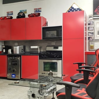 Red Garage Cabinets, Racing Chairs, and Engine Table - Hamilton from Okeana, OH