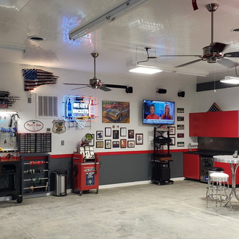 Organized garage with red cabinets and tool storage - Hamilton from Okeana, OH