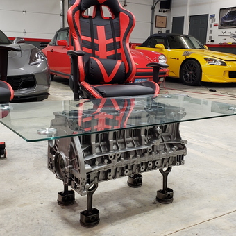 Engine Block Glass Table and Racing Chairs - Hamilton from Okeana, OH