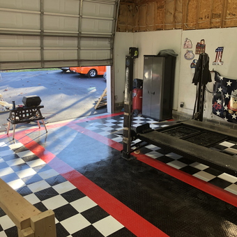 Checkered Tile Garage Flooring With Car Lift - Jeff from Owings, MD