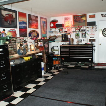 Organized garage with tool chests, cabinets, and decor - Jon from Phoenix, AZ