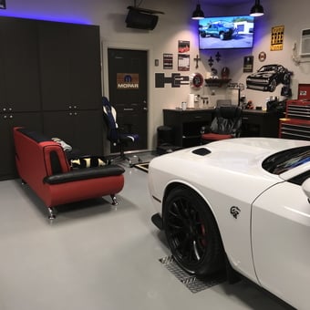 Modern garage with lounge and Mopar decor - Captndon from West Monroe, LA