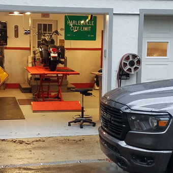 Organized Garage With Motorcycle Lift and Storage - Mathew from Charlotte, NC